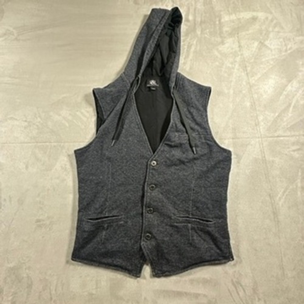 Rock & Republic Hooded Vest Mens Button Front Marl Large Gray